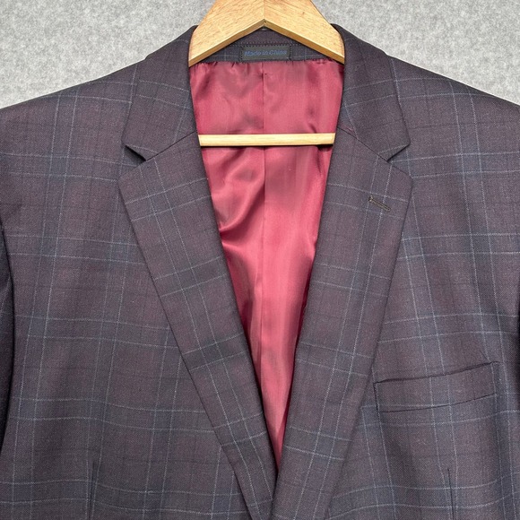 Jean Paul Germain Mens 50 Long Wool Glen Plaid Suit Jacket Blazer Burgundy NWT